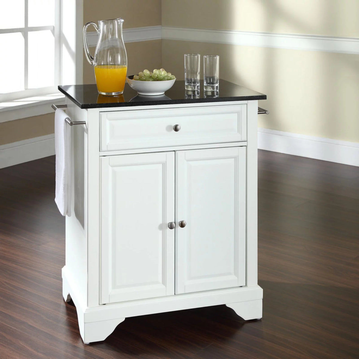 Black Solid Wood Portable Kitchen Island T328