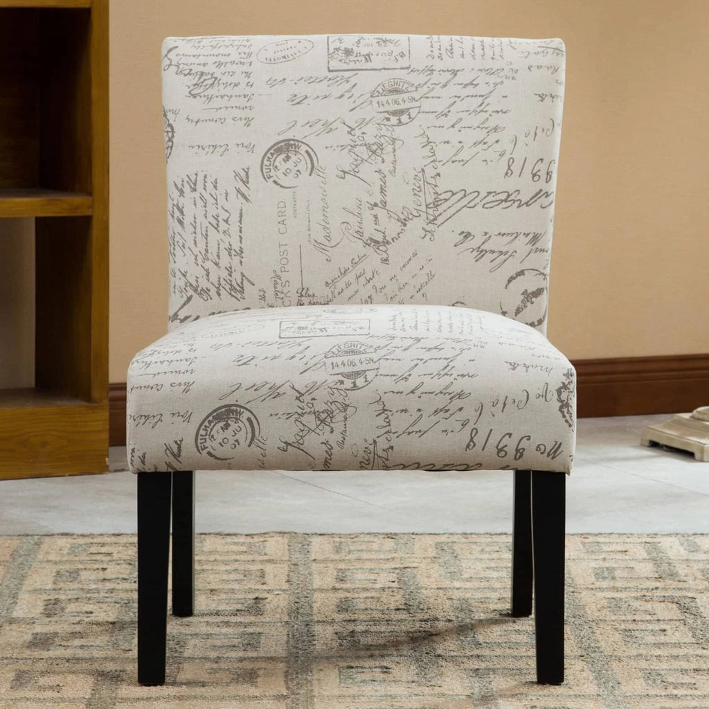 English Letter Print Fabric Armless Accent Chair F847999