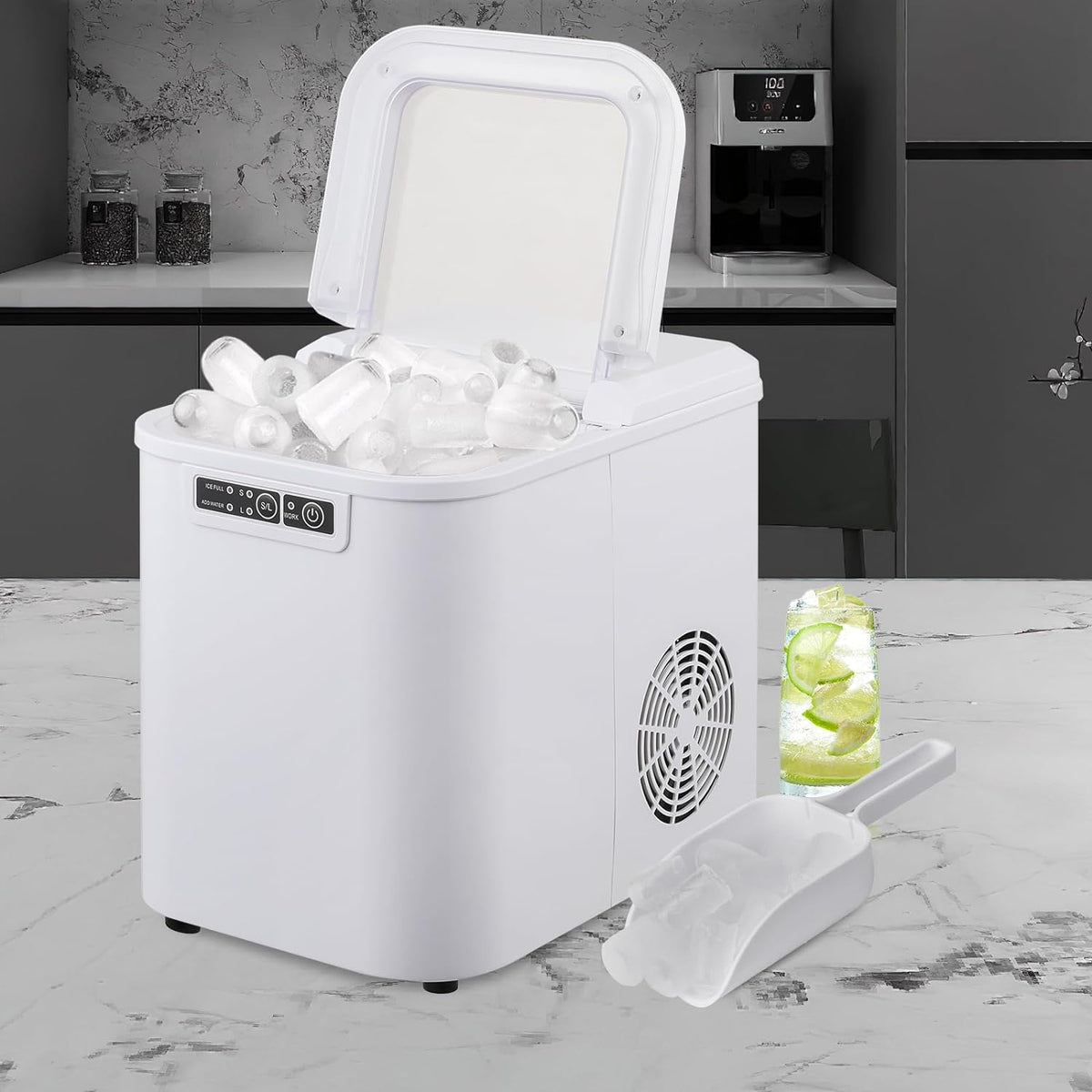 White Countertop Ice Maker Machine with Ice Scoop and Basket T566
