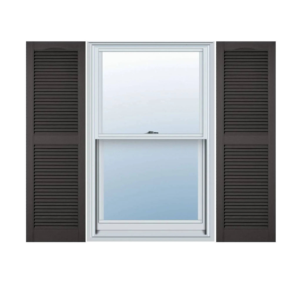 18 inchw x 50 inchh Vinyl Cathedral Top Center Mullion Open Louver Shutters with Shutter-Loks Per Pair O426