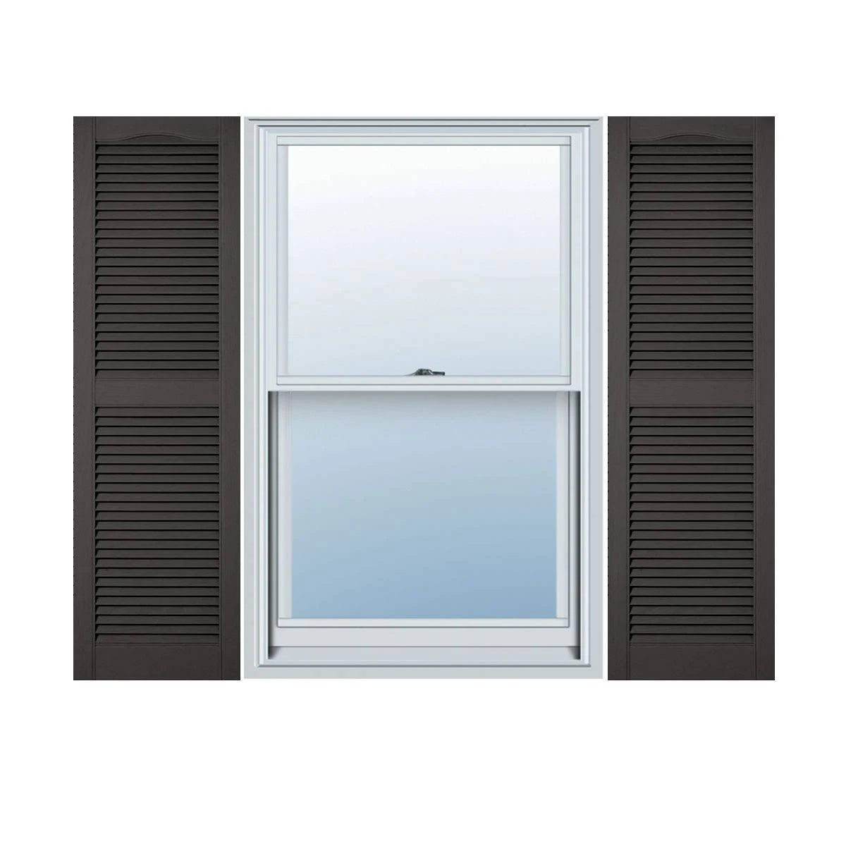18 inchw x 50 inchh Vinyl Cathedral Top Center Mullion Open Louver Shutters with Shutter-Loks Per Pair O426