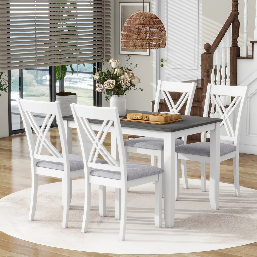 5-Piece Grey Wood Dining Table with 4 Chairs Set S2560