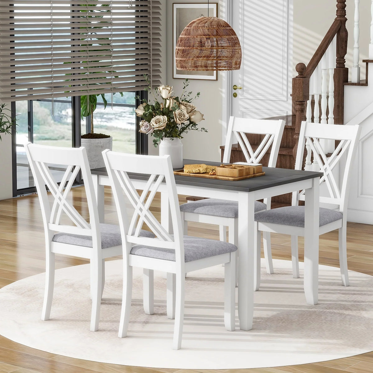 5-Piece Grey Wood Dining Table with 4 Chairs Set S2560