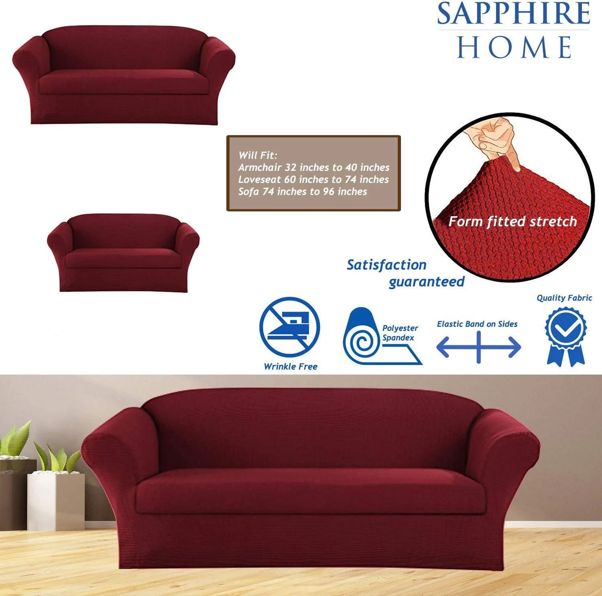 3-Piece Polyester Spandex Slipcover Set N263