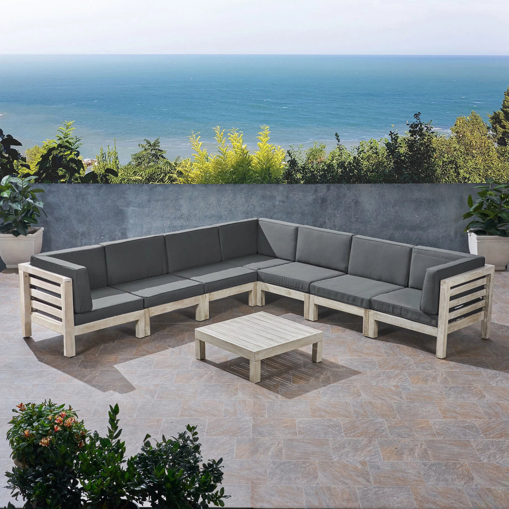 7 Seater Acacia Wood Sectional Sofa Set C3262