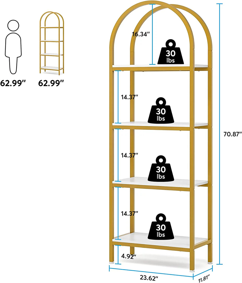 4-Tier 70.8" Arched Bookshelf with Metal Frame K321891
