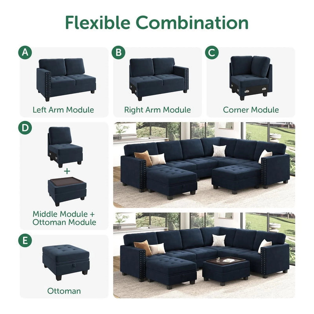 Dark Navy Blue L-Shaped Sectional Sofa T29732