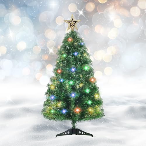 24" Tabletop Artificial Christmas Tree with Ornaments & LED String Lights Q629