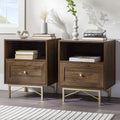 Modern Single Drawer Nightstand, Set of 2, Dark Walnut U4832