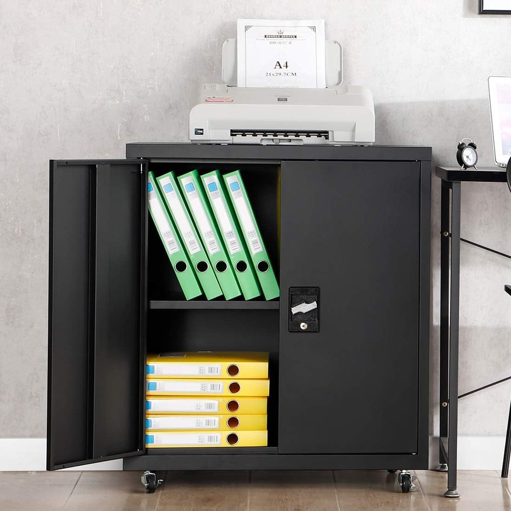 Black Metal Storage Cabinet with Wheels T197