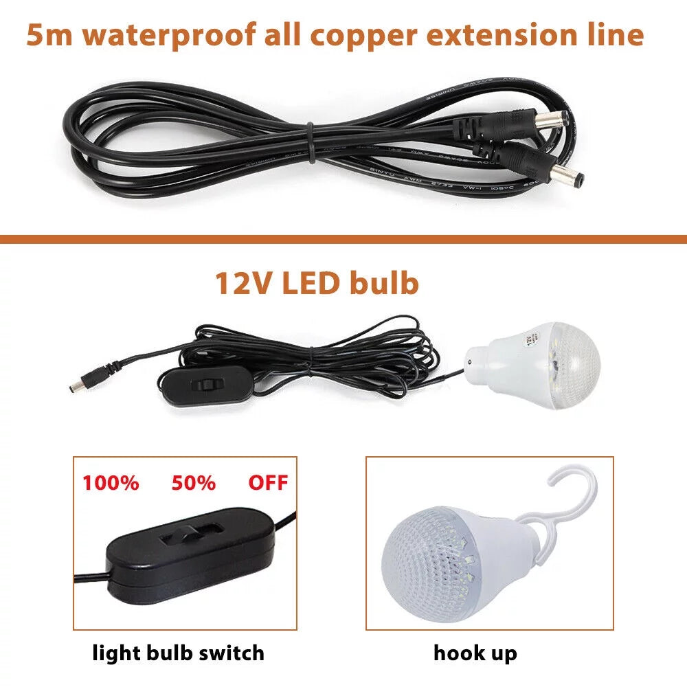 Solar Panel Generator System Portable Home Kit LED Light 12V USB Charger Camping D2632