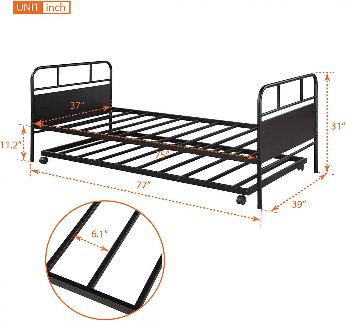Black Metal Daybed with Trundle G488