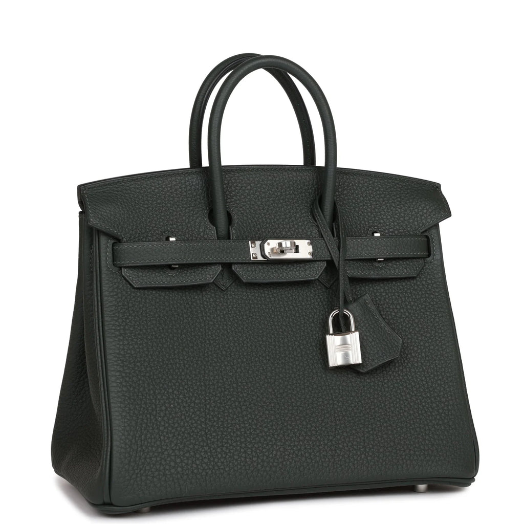 Birkin 25 Vert Fonce Togo Palladium Hardware U766741