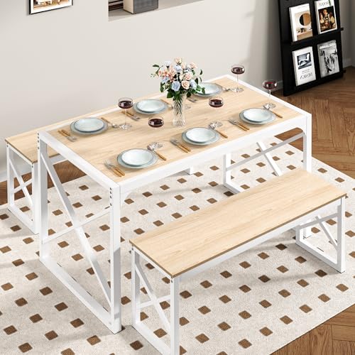 Brown Wood Kitchen Table with 2 Benches E9803