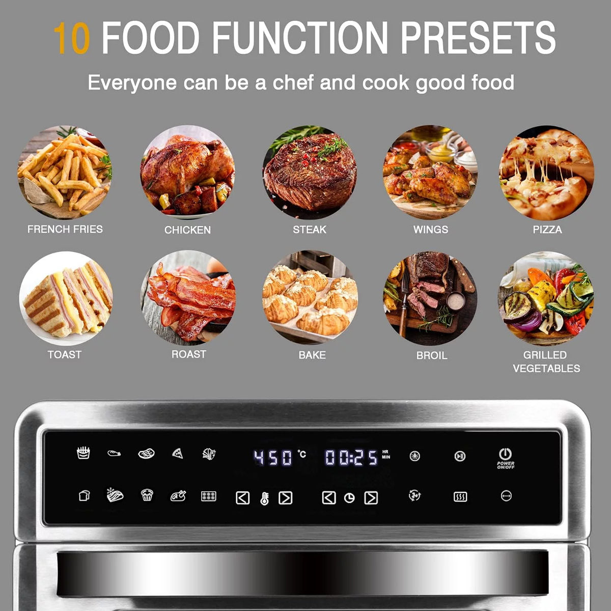 26QT Extra Large Digital Convection Oven Air Fryer Combo With Rotisserie And Dehydrator Q148