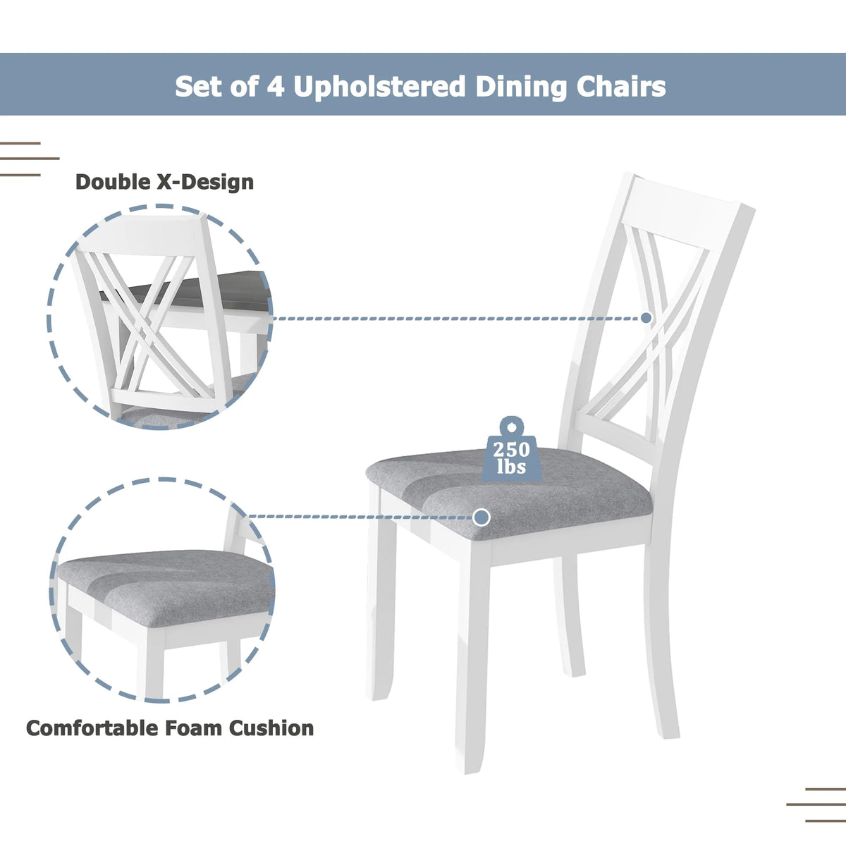 5-Piece Grey Wood Dining Table with 4 Chairs Set S2560