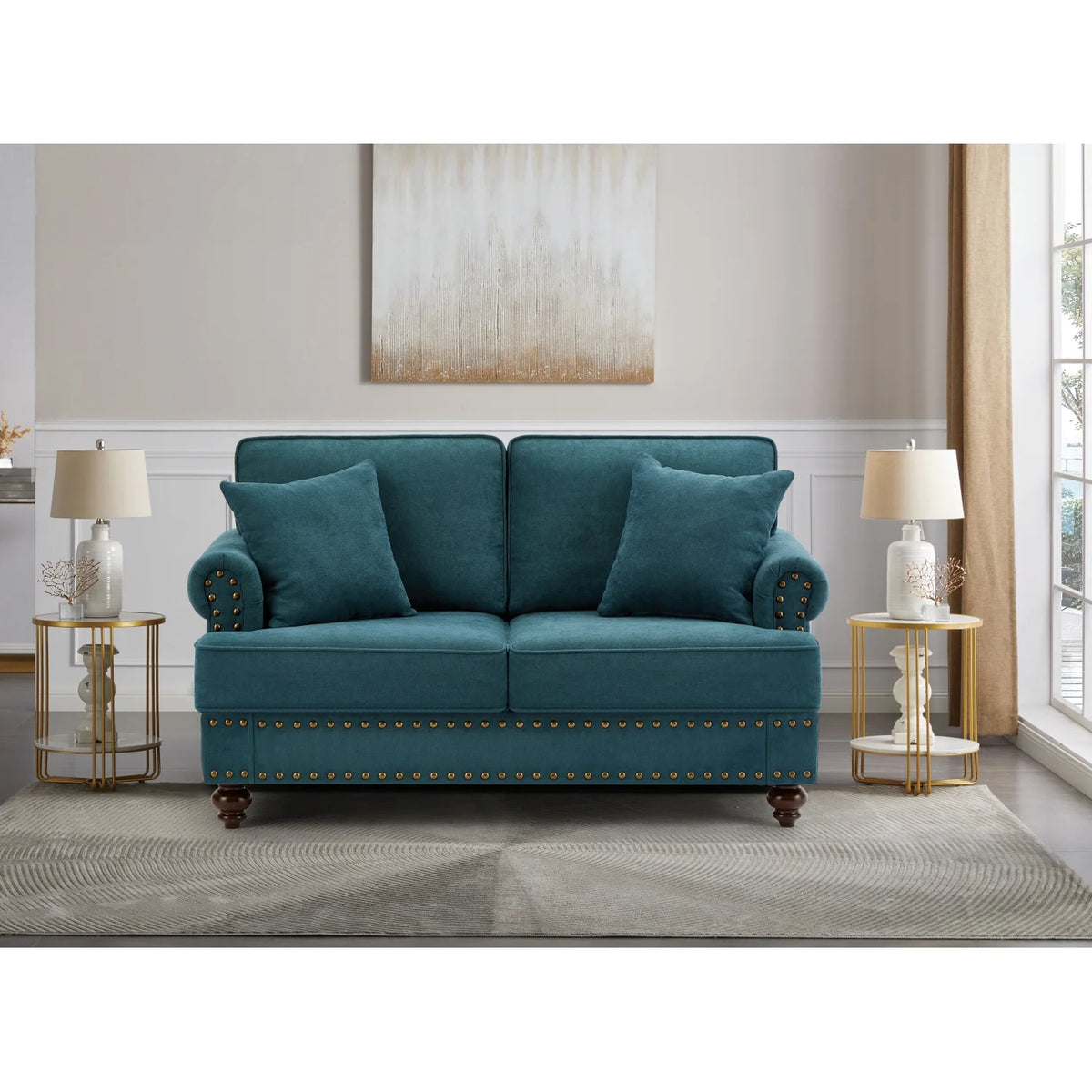 Lake Green Chenille Upholstered Sofa S2882