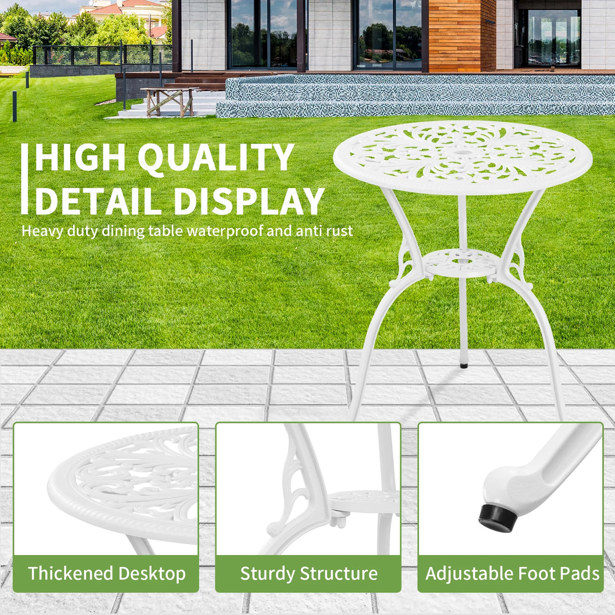 White Bistro Table and Chairs Set of 2 with Umbrella Hole C566428