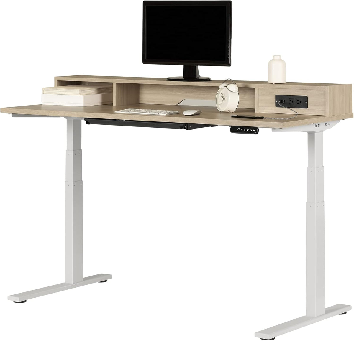 Adjustable Height Standing Desk with Built In Power Bar Soft Elm and Matte Black N380871