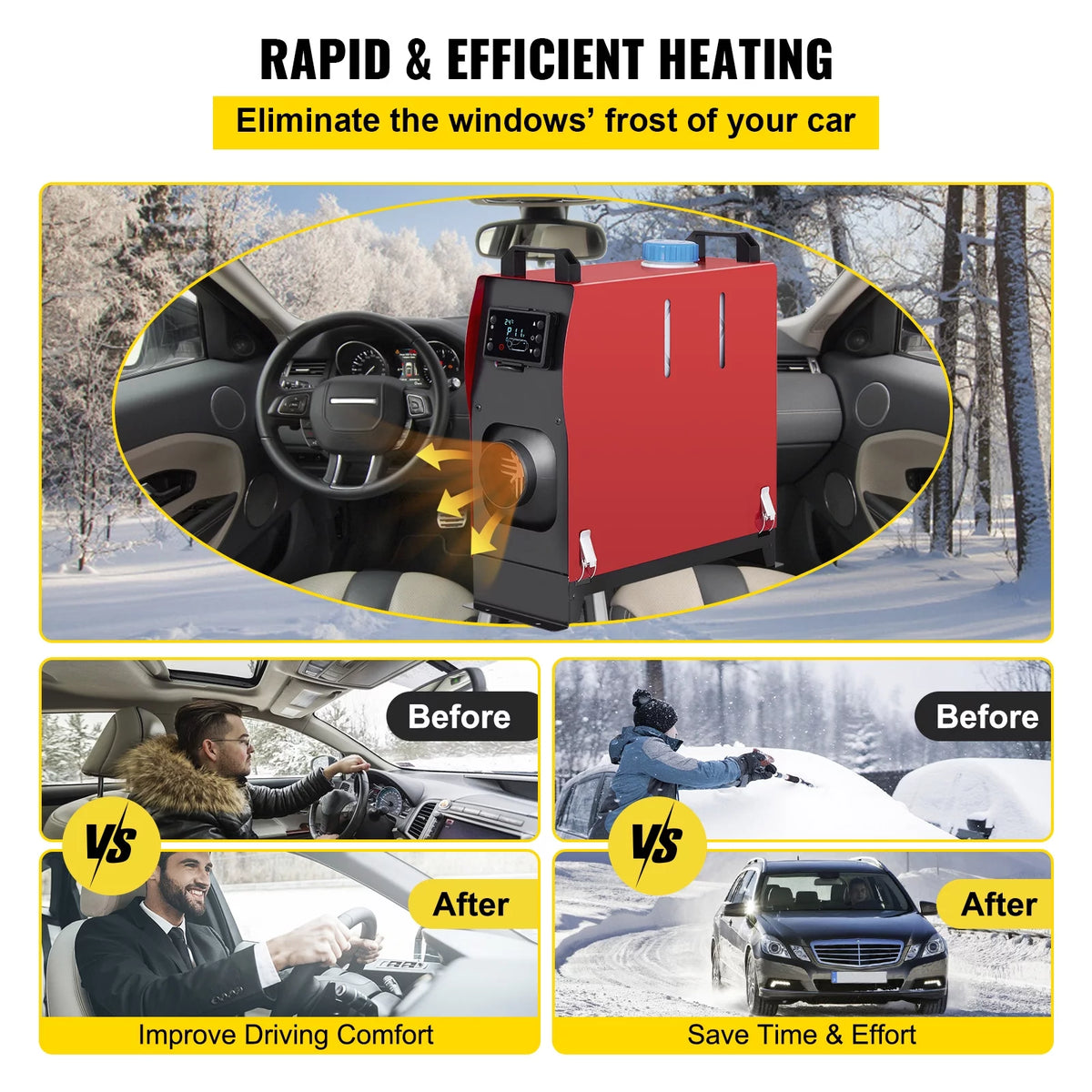 12V 5KW Diesel Air Heater with Black LCD Switch, Muffler, Wireless Control C615