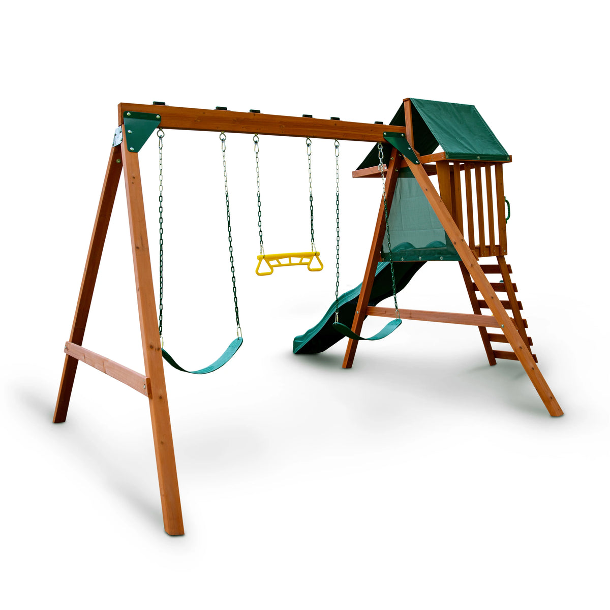Basic Swing Set with Two Swings, Trapeze Swing, and Slide P980252