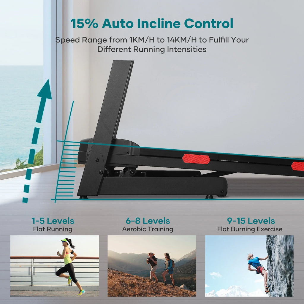 17 Wide Electric Folding Treadmill with Auto Incline M925