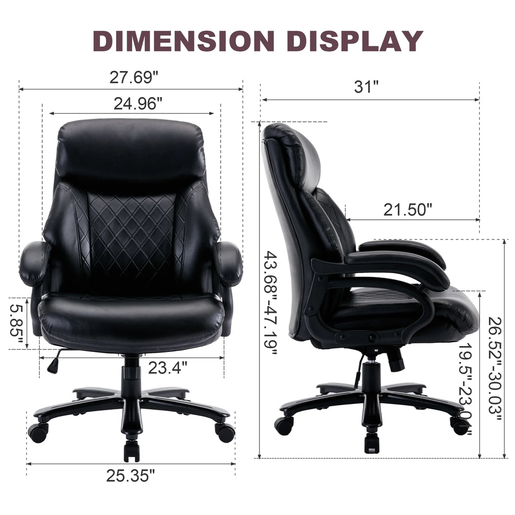 Heavy Duty High Back Ergonomic Leather Office Chair, Black L109863