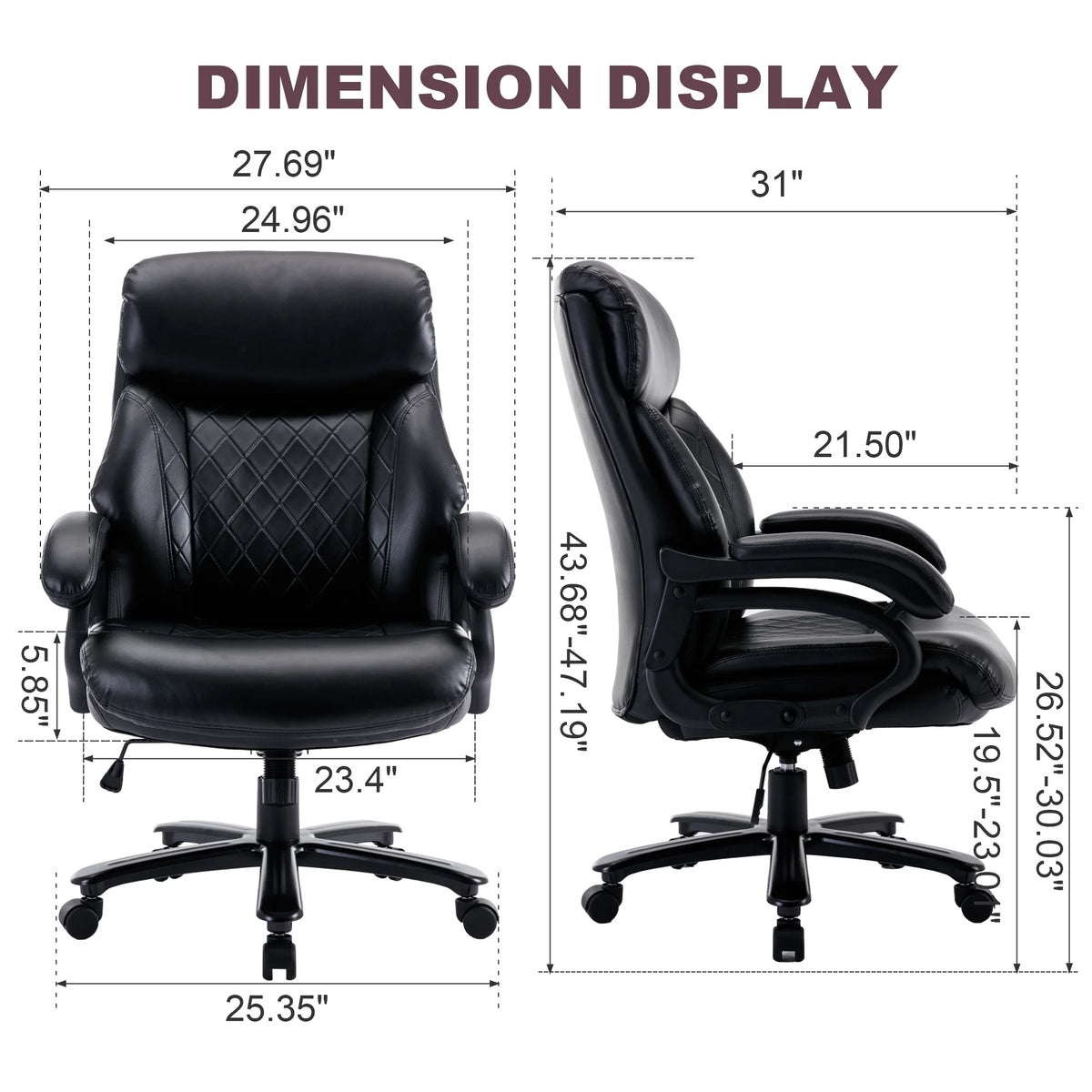 Heavy Duty High Back Ergonomic Leather Office Chair, Black L109863
