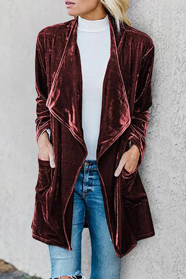 Casual Solid Patchwork Pocket Turndown Collar Outerwear M627