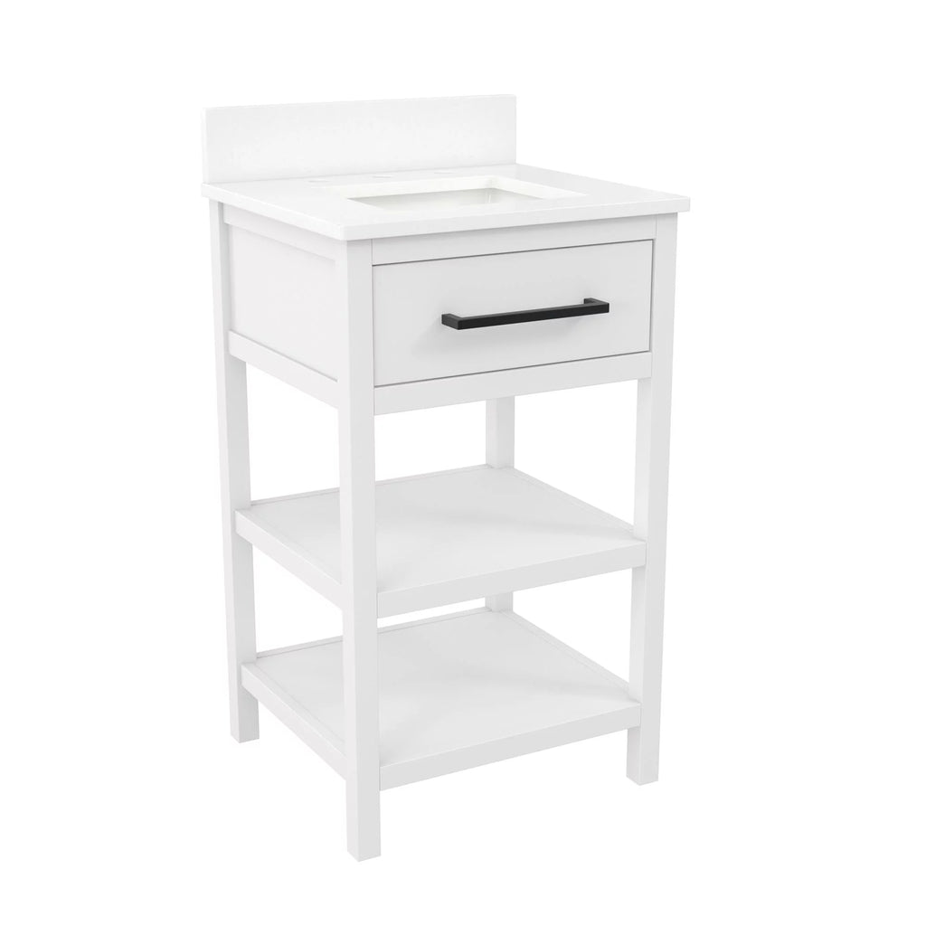 White 20 Inch Bathroom Vanity with Countertop and 2 Storage Shelves A682903