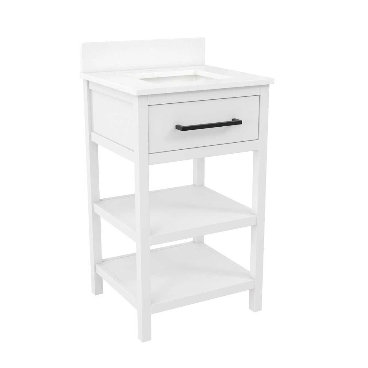 White 20 Inch Bathroom Vanity with Countertop and 2 Storage Shelves A682903