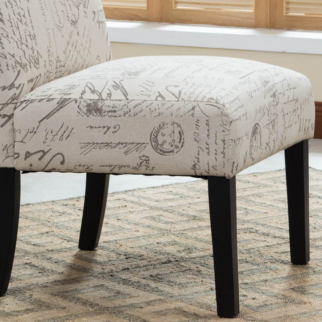 English Letter Print Fabric Armless Accent Chair F847999