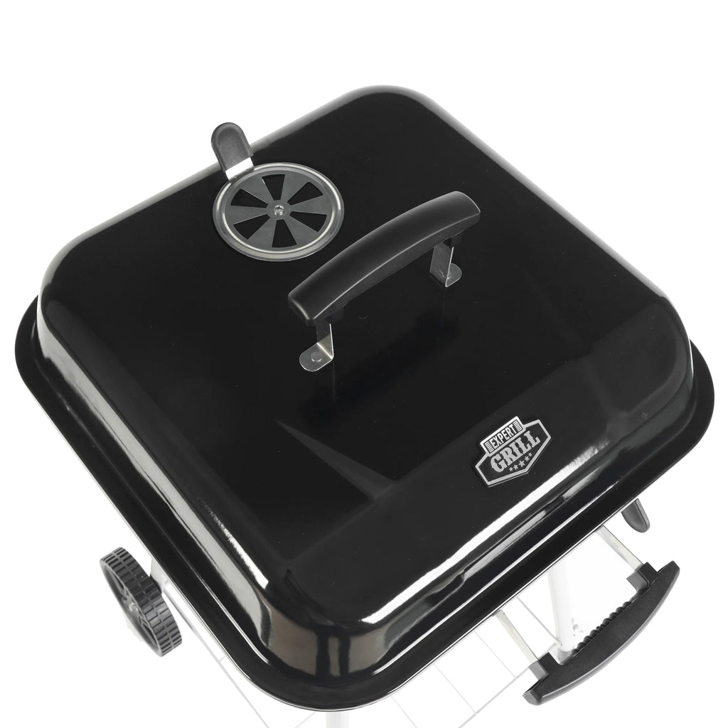 Square Steel Charcoal Grill with Wheels, Black T58787