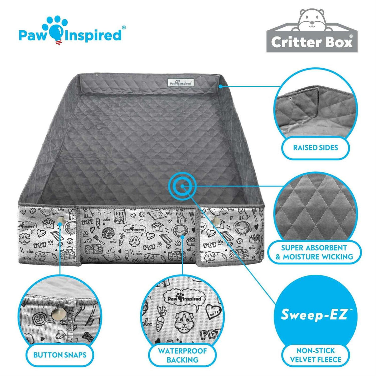 Washable Fleece Guinea Pig Cage Liner & Bedding with Raised Sides T861