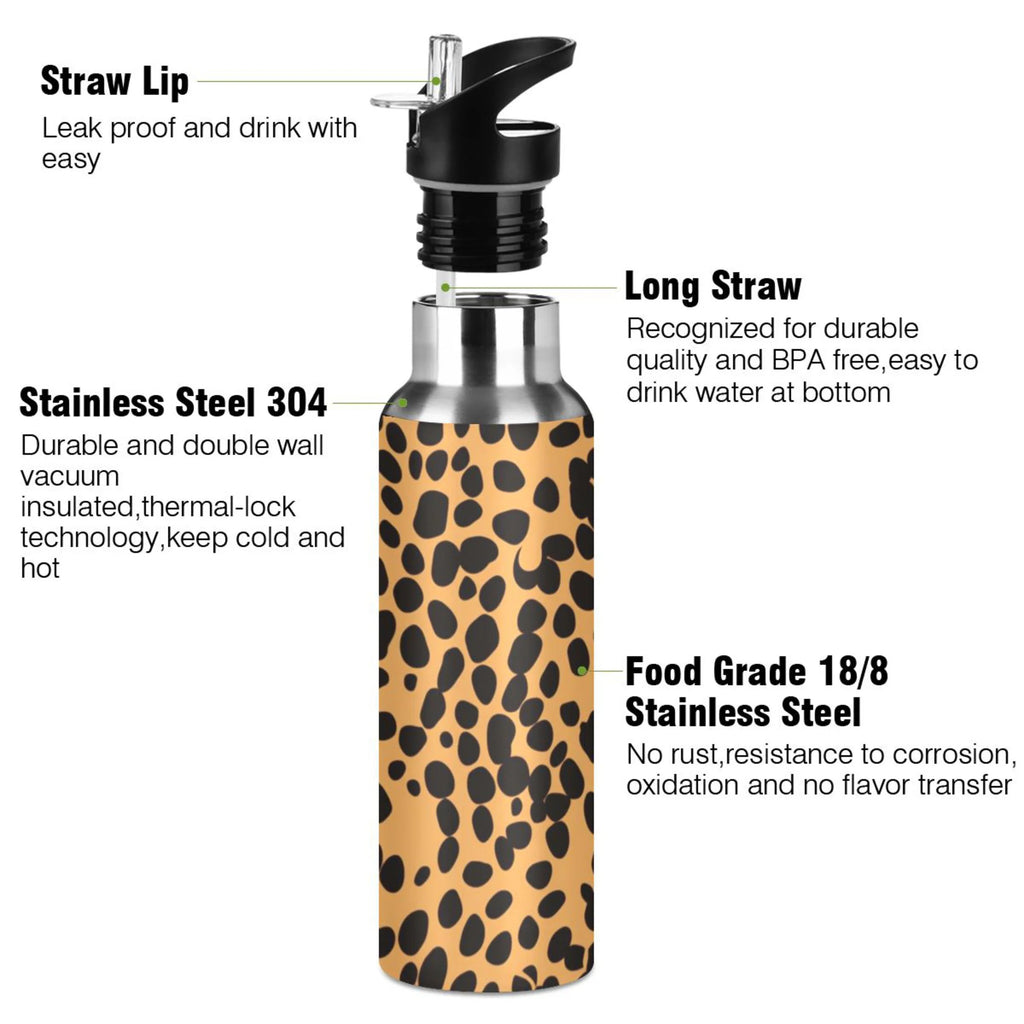 Leopard Print Insulated Stainless Steel Water Bottle with Straw Lid 20 oz K69650