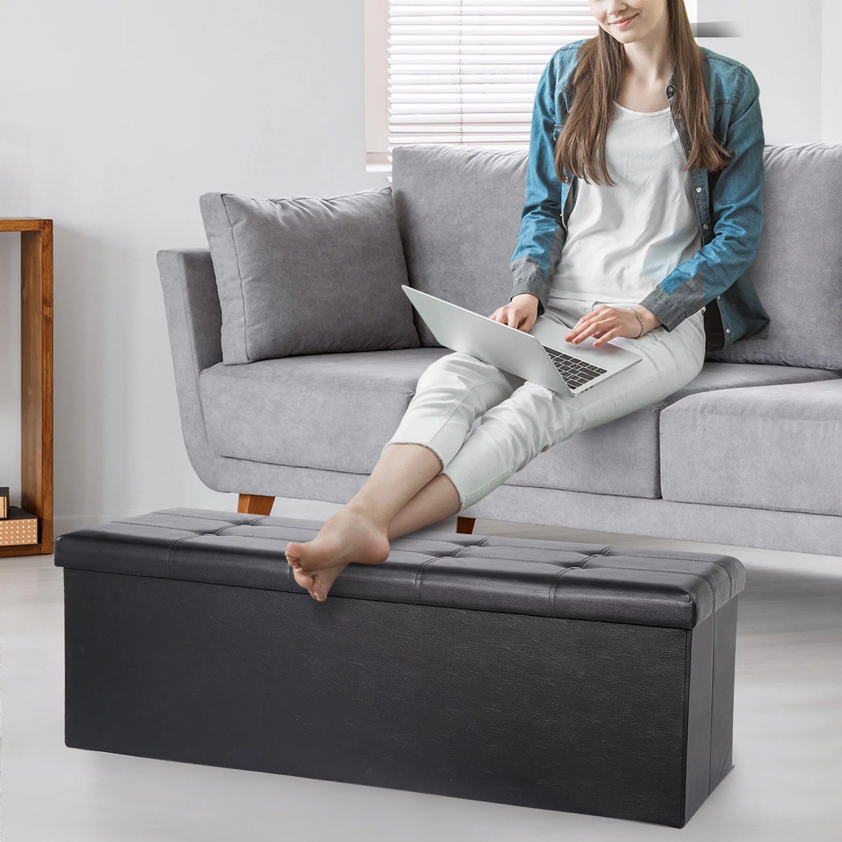 43 Inches Folding Storage Ottoman Bench K9897