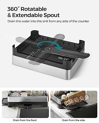 Large Stainless Steel Dish Drying Rack with Rotatable Spout, 12.5 x 22.5 in, Silver and Gray J285539