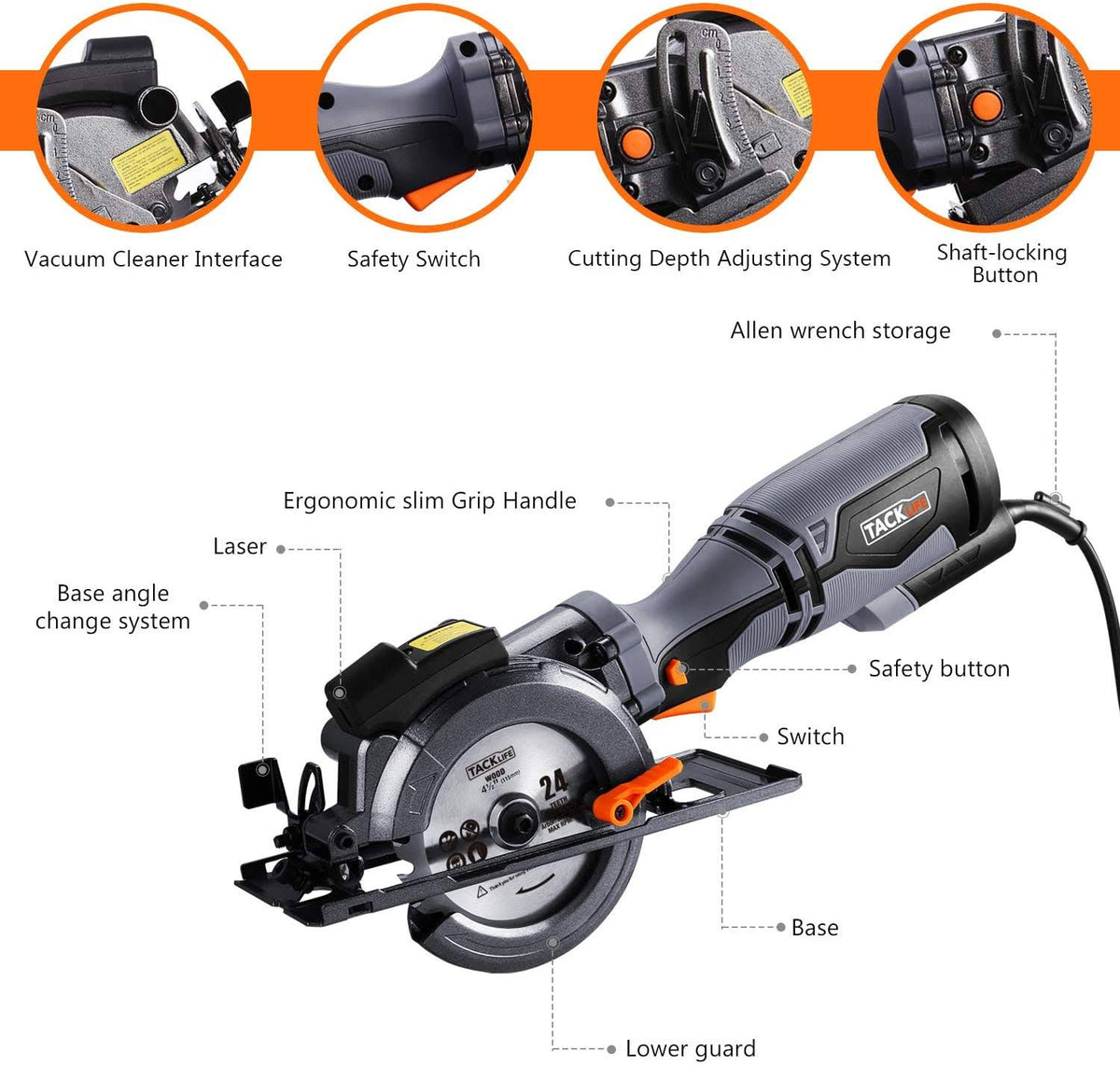 Circular Saw with Metal Handle, 6 Blades, Laser Guide V220578