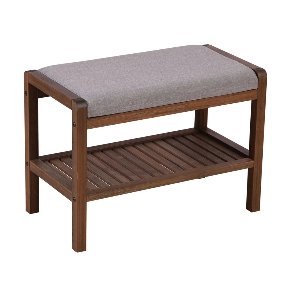 Solid Bamboo Padded Bench Dark Brown B992653