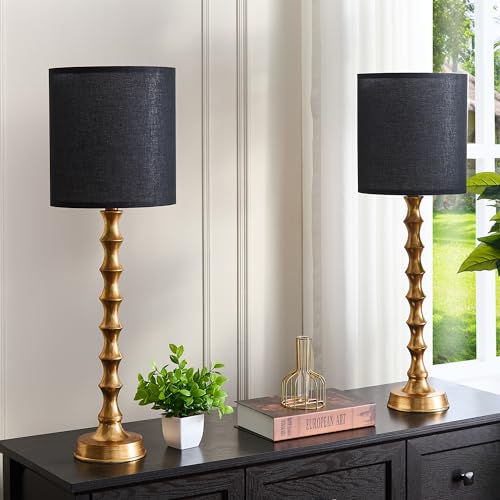 30.5" Rustic Table Lamps Set of 2 with Linen Oatmeal Lampshade K5446