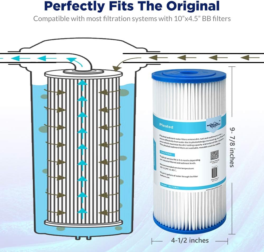 50 Micron Pleated Water Filter 10x4.5 Sediment Replacement Cartridge (4 Pack) C608019