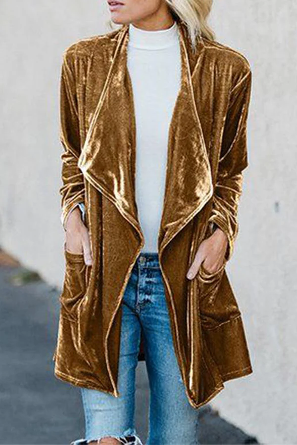 Casual Solid Patchwork Pocket Turndown Collar Outerwear M627