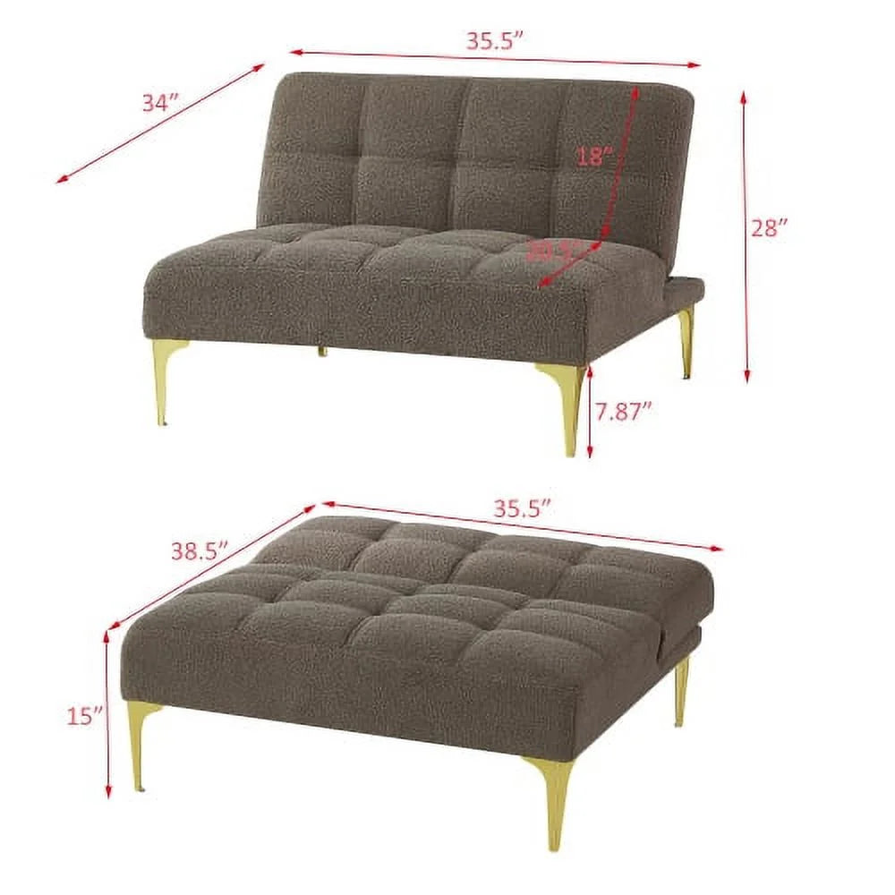 Gold Teddy Fabric Convertible Sofa Bed with Metal Legs I6597