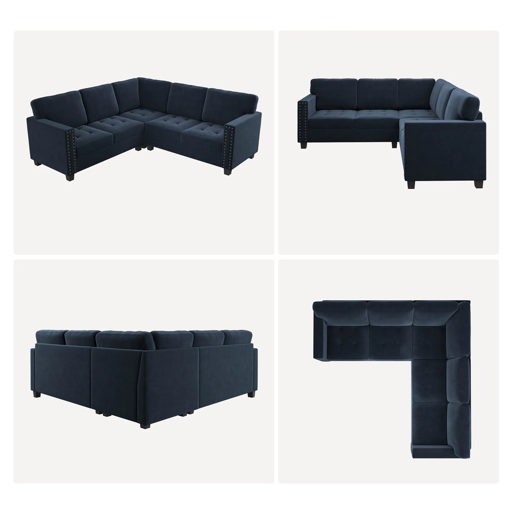 Dark Navy Blue L-Shaped Sectional Sofa T29732