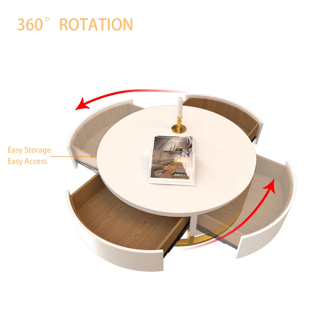 Round Lift-Top Coffee Table Set of 2 Brown White H317
