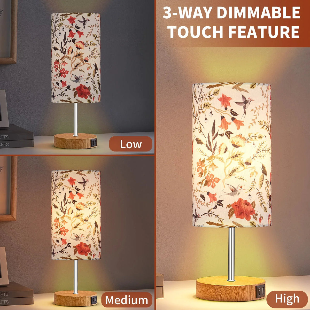15" Touch Control Table Lamp with Dual USB Ports C931