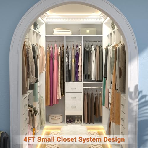 48" White Closet Organizer System with 3 Fabric Drawers and 3 Adjustable Shelves N3881