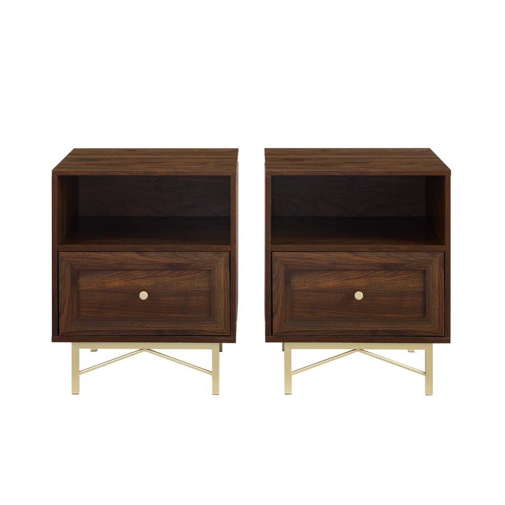 Modern Single Drawer Nightstand, Set of 2, Dark Walnut U4832