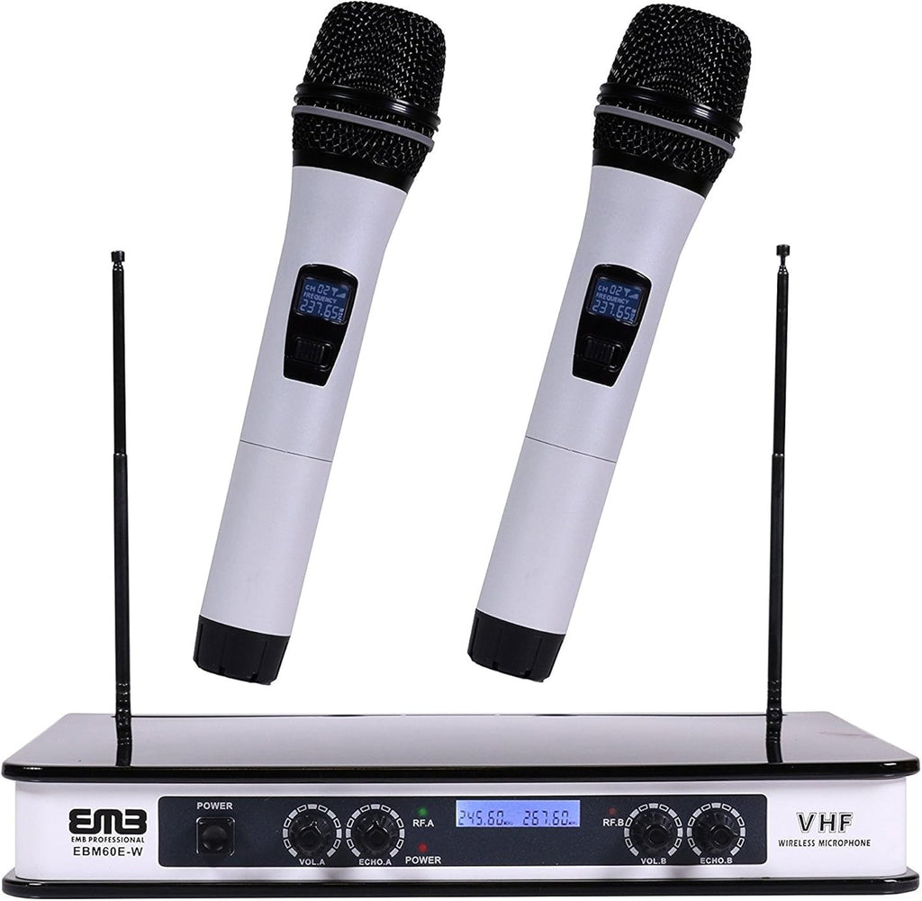 White VHF Dual Wireless Handheld Microphone System with Echo Feature, Pack of 2 E4893