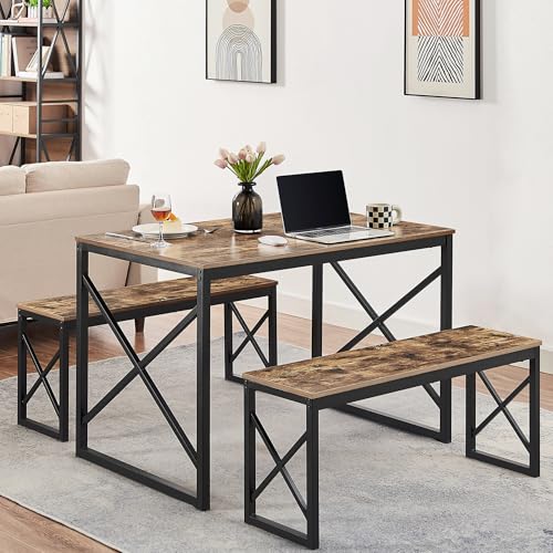 Brown Wood Kitchen Table with 2 Benches E9803